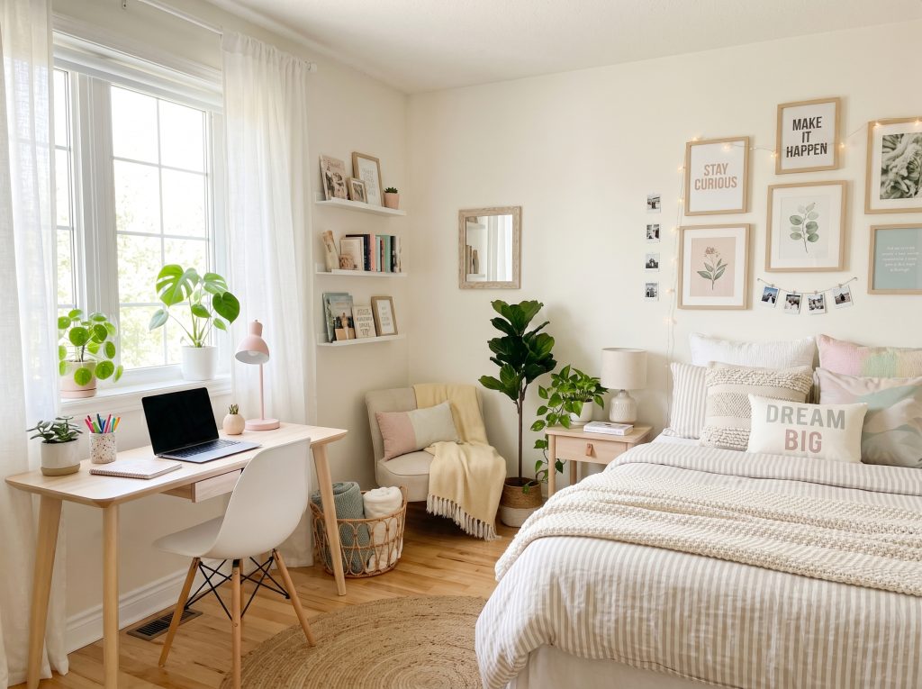 Bright and Inspiring Teen Bedroom with Soft Accents