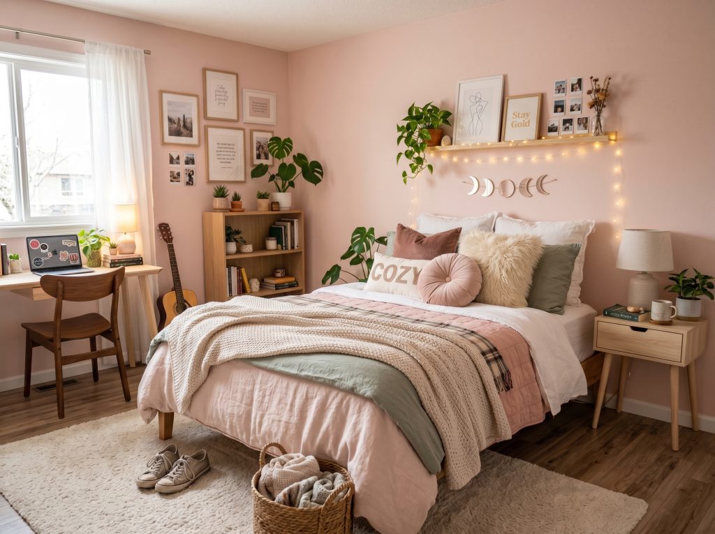 Cozy and Calm Pink-Themed Teen Bedroom