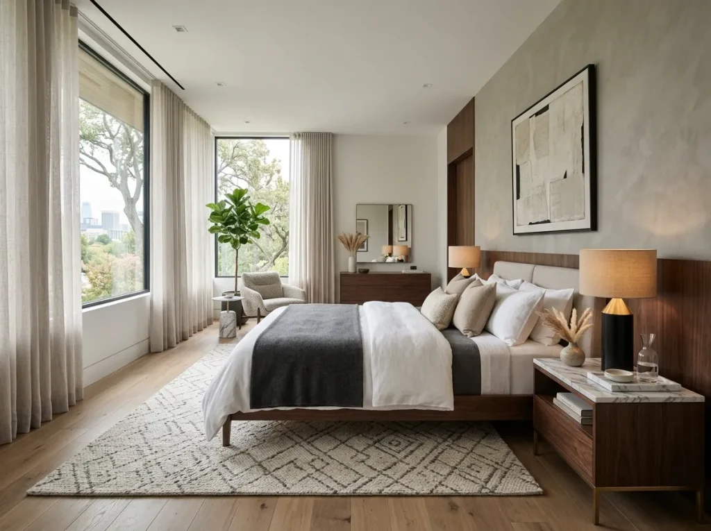 Elegant statement nightstand in modern bedroom