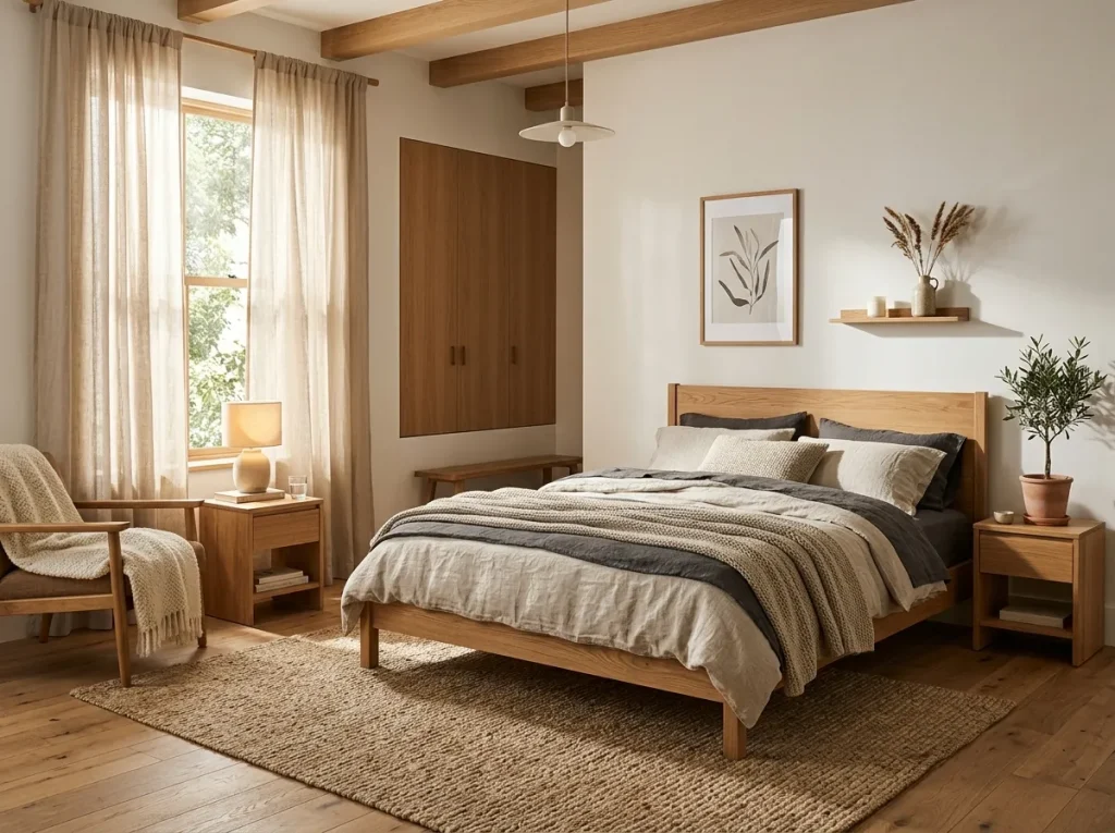  Natural wood minimalist bedroom design