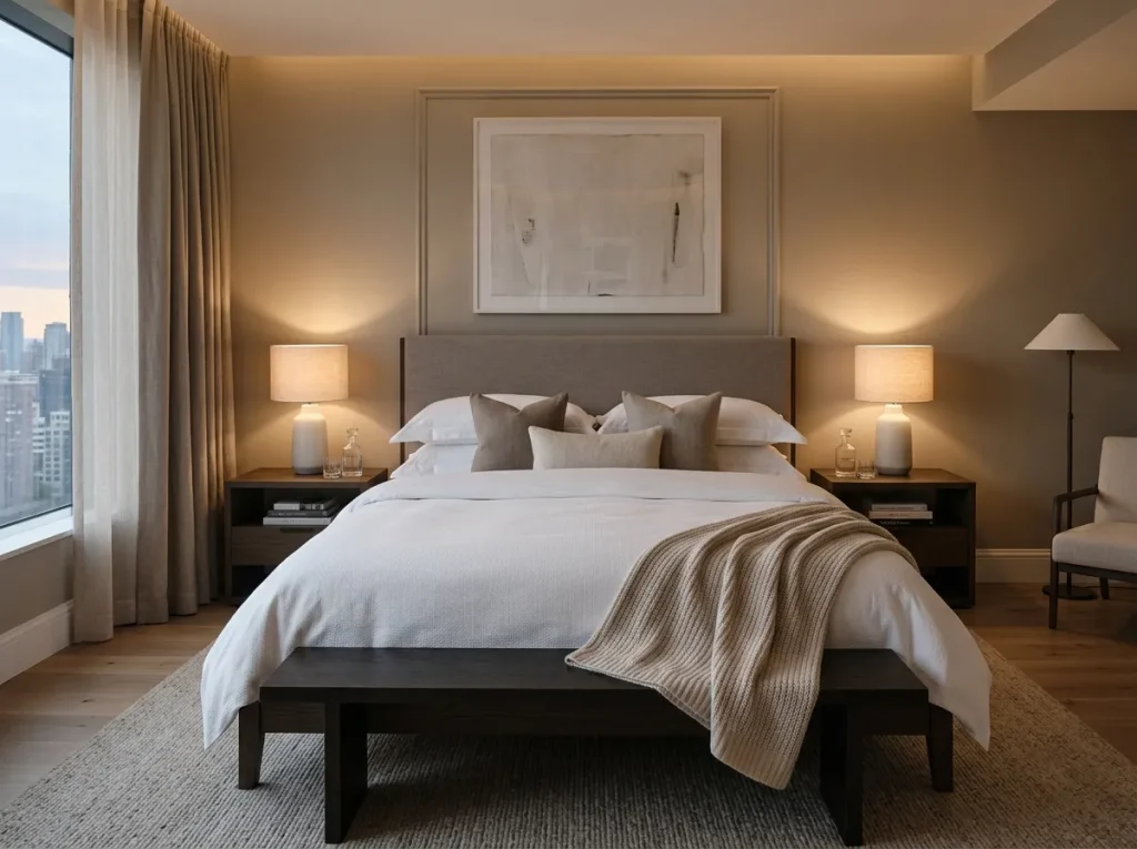 Hotel-style minimalist bedroom setup